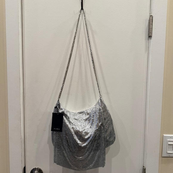 Zara silver shoulder metallic mesh bag - NWT - Picture 2 of 4
